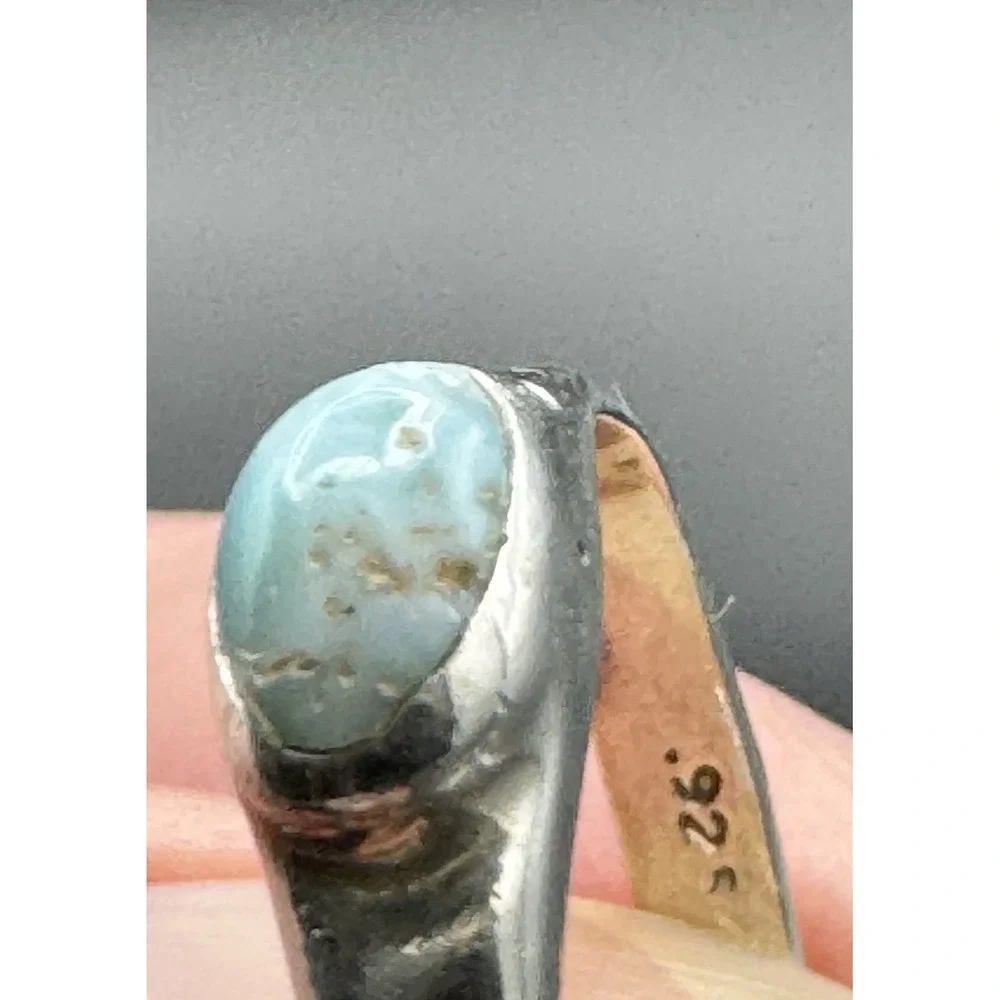 Larimar Sterling Silver Ring Size 8.25 925 Oval‎ Cabochon Caribbean Blue Stone